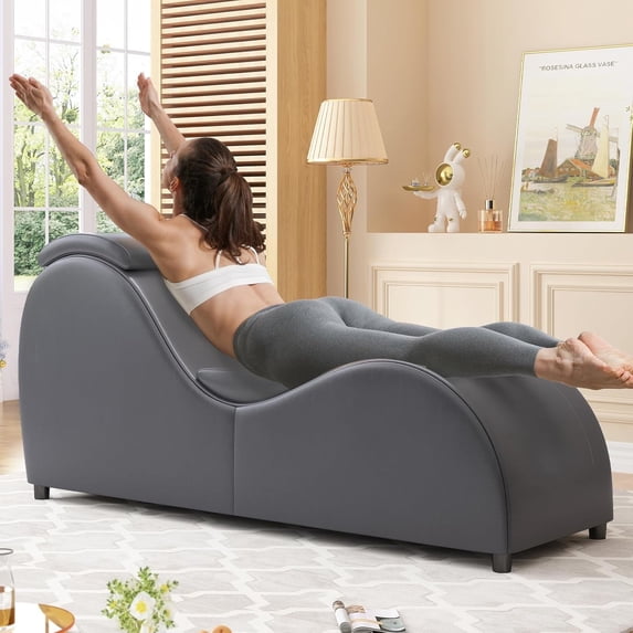 Puremind Yoga Chair, Curved Yoga Chaise Lounge for Adults Stretching, Relaxing and Exercising, Indoor Yoga Lounge Chair,Gray