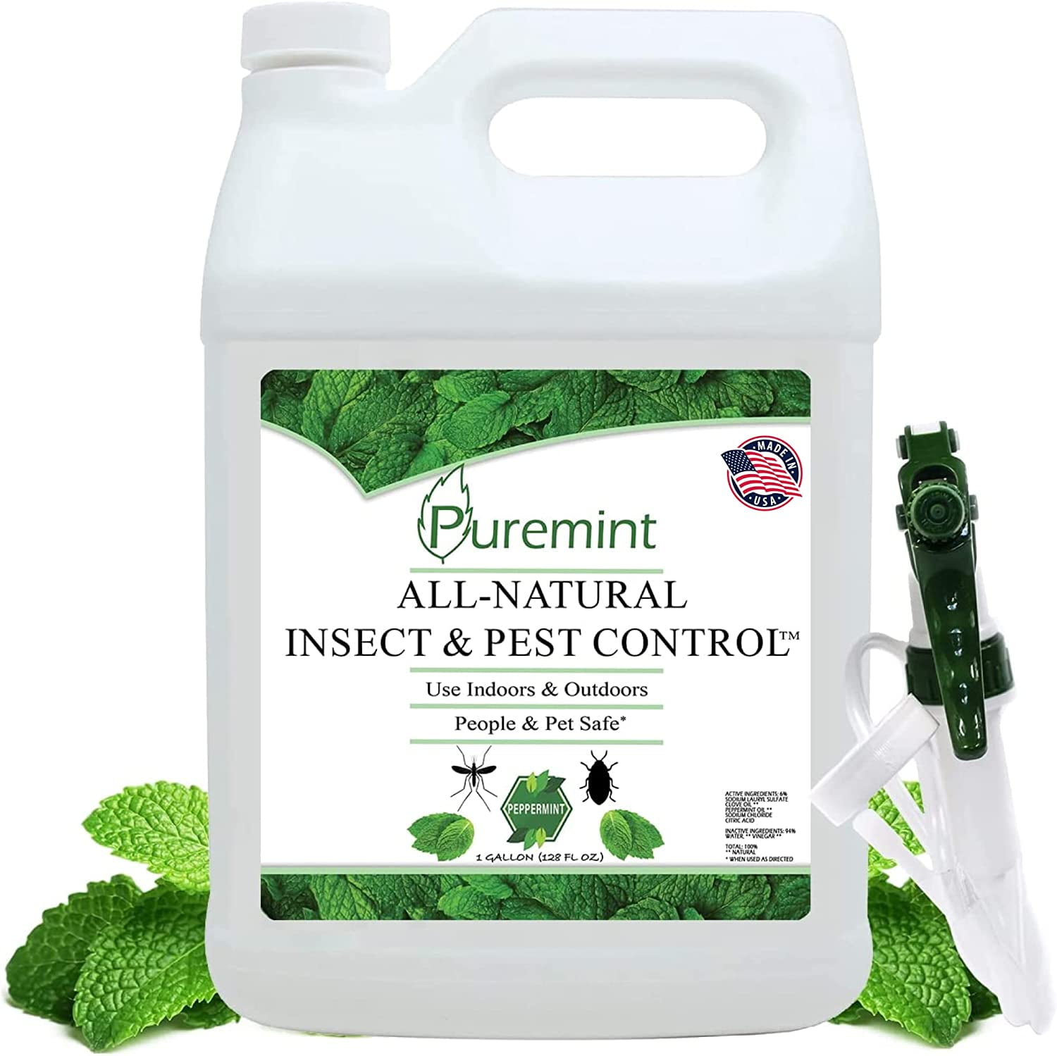 Puremint Insect & Pest Control, Powerful & Natural 5% Peppermint Oil Spray for Ants, Spiders, Bed Bugs, Dust Mites, Roaches and More - Indoor and Outdoor Use, 128 fl oz Gallon