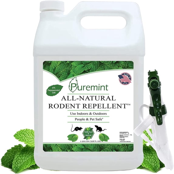 Puremint Rodent Repellent, Natural 5% Peppermint Oil Spray for Mice, Rats, Chipmunks and Rodents, Indoor and Outdoor, House and Car Engine Use, 128 fl oz Gallon