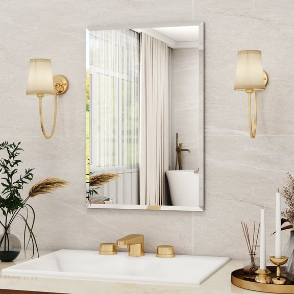 Puremirror 20"x28" Rectangular Bathroom Wall Mirror Frameless Vanity Mirror