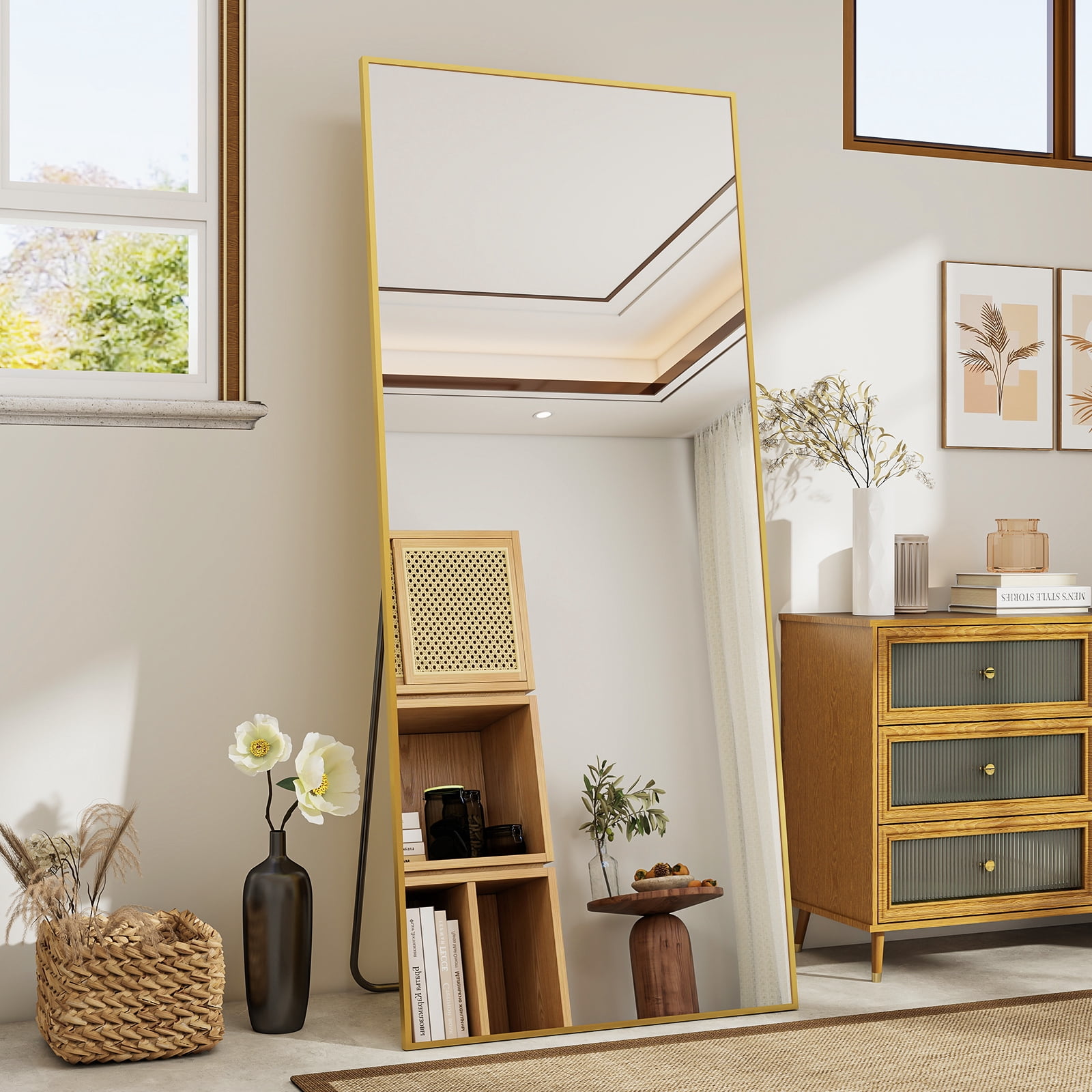 Puremirror 24"x71" Rectangular Full Length Mirror Full Body Standing Mirror, Gold