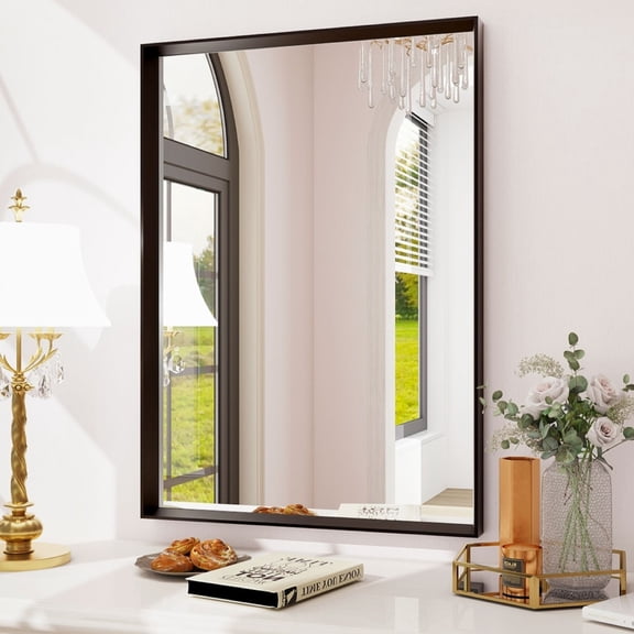 Puremirror 30"x20" Bathroom Mirror Wall Mounted Rectangular Vanity Mirror with with Deep Frame, Black