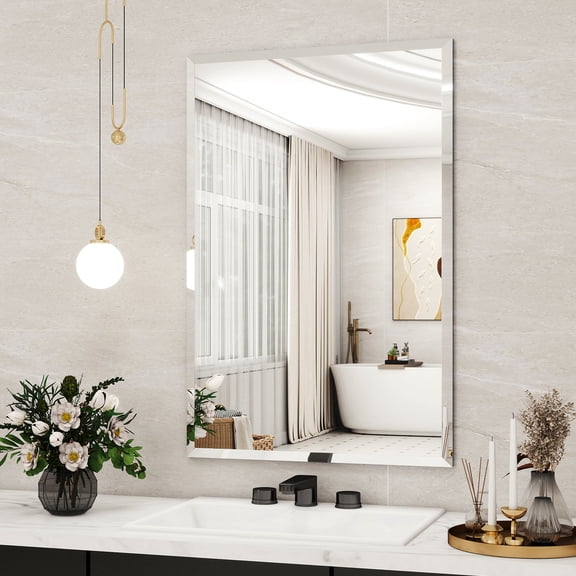 Puremirror 30"x48" Rectangular Bathroom Wall Mirror Frameless Vanity Mirror