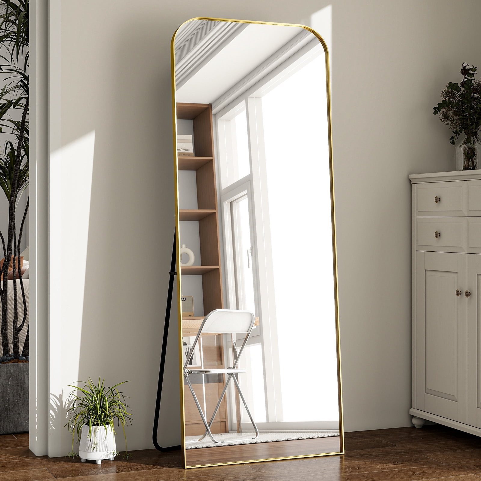 Puremirror 64"x21" Arched Floor Mirror Full Body Standing Mirror with Metal Frame, Gold
