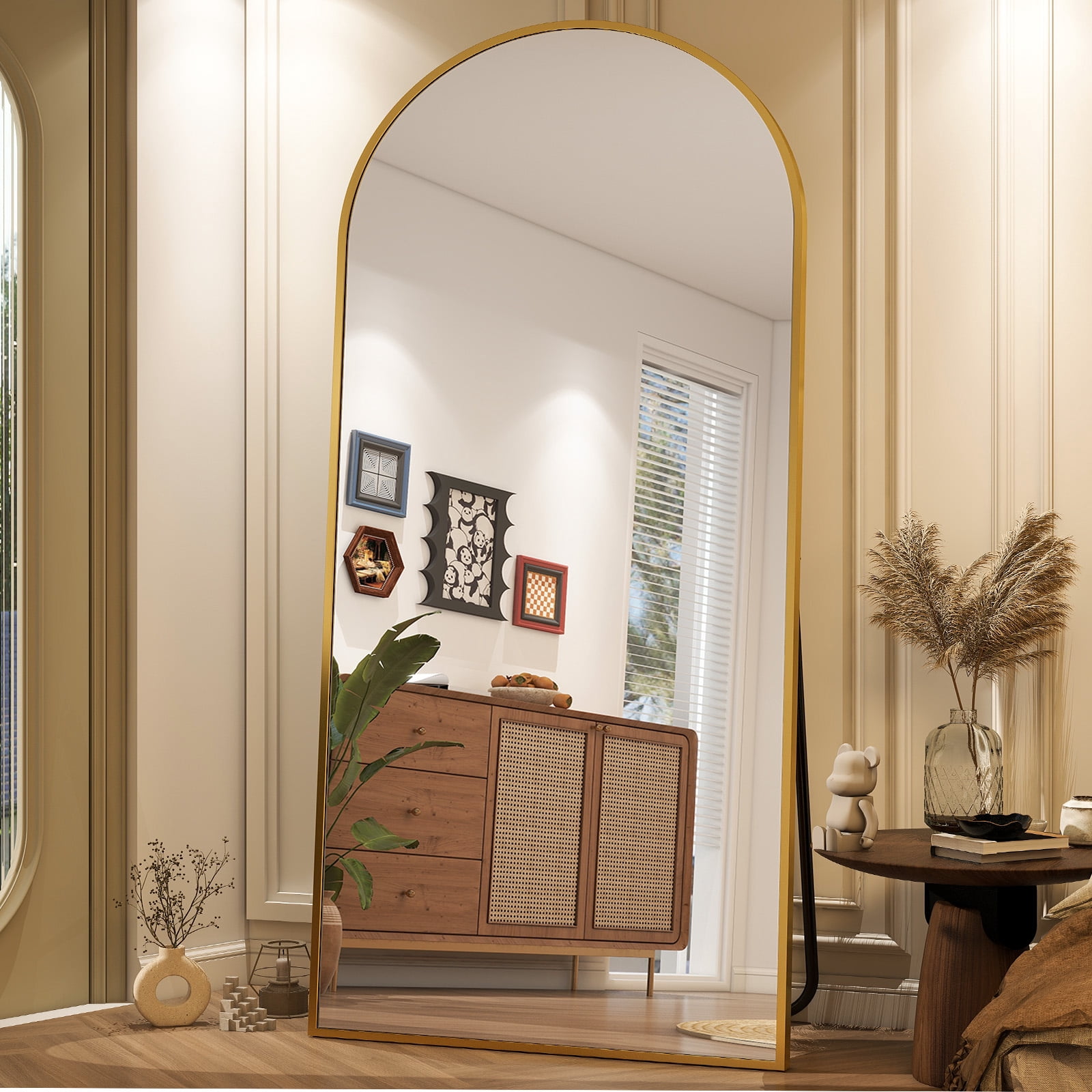 Puremirror 67"x30" Arched Floor Mirror Full Length Mirror Full Body Standing Mirror, Gold