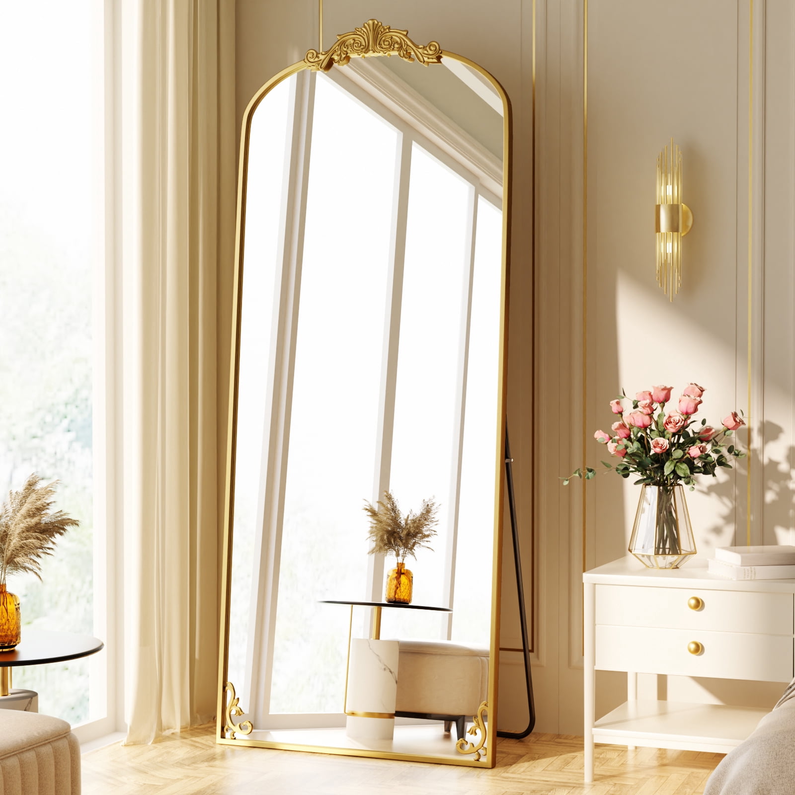 Puremirror 73"x 32" Vintage Arched Full Length Mirror Floor Mirror with Metal Frame, Gold