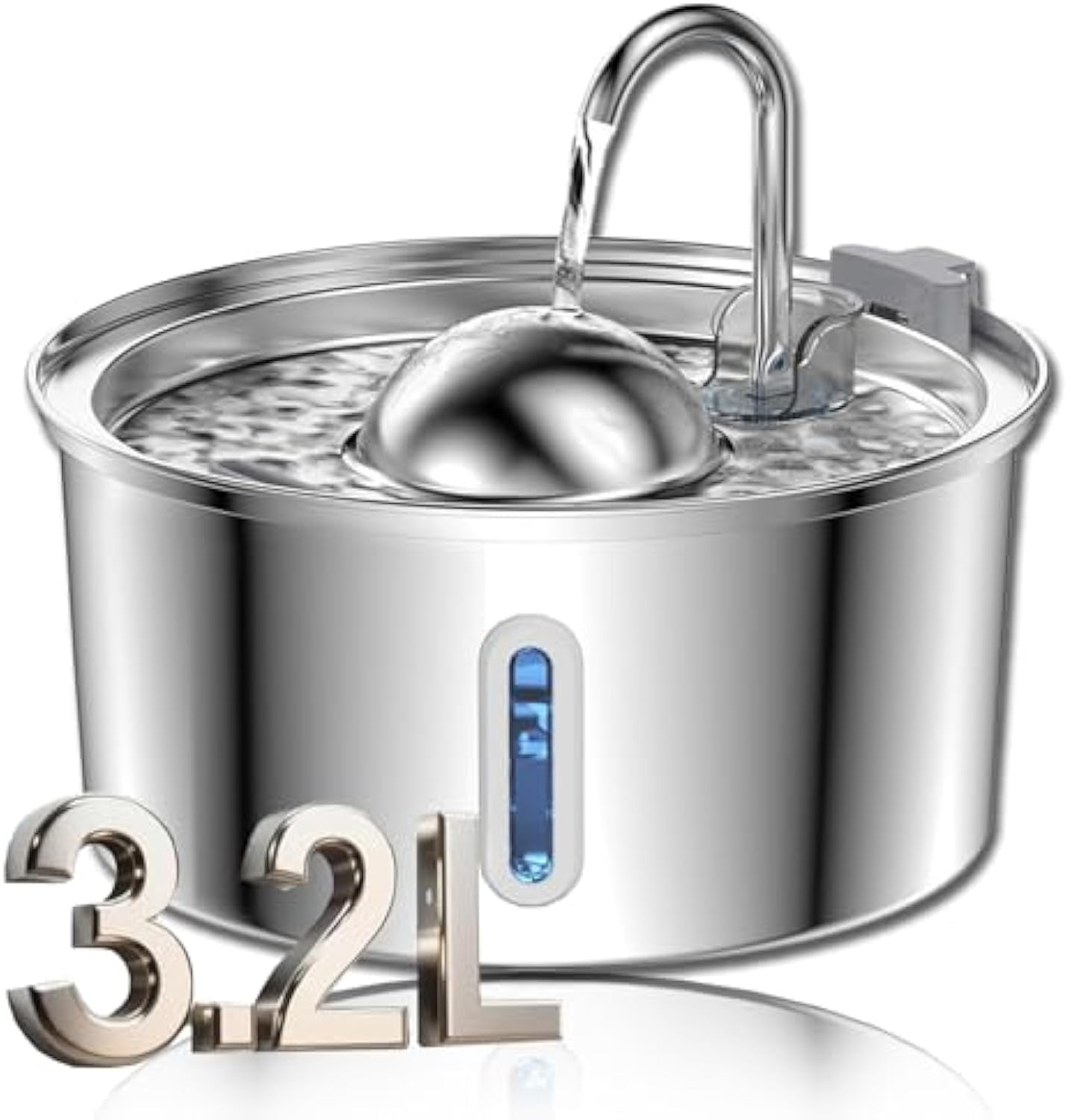 Purepaw Dog Water Fountain,Pawquench Automatic Pet Water Fountain,Cat Water Fountains,3.2L,Ultra-Quiet Stainless Steel,Deeper Drinking Area,for Dog,Cat or Pet (C)