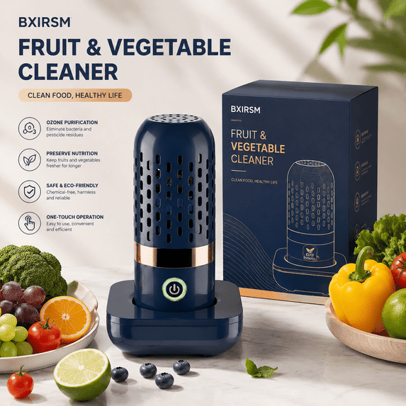 Purepod Produce Cleaner, Portable Fruit & Vegetable Washer, OH-Ion Water Purification Technology, IPX7 Cordless Rechargeable Food Cleaner for Berries, Meat & Veggies, One-Touch Operation, Blue