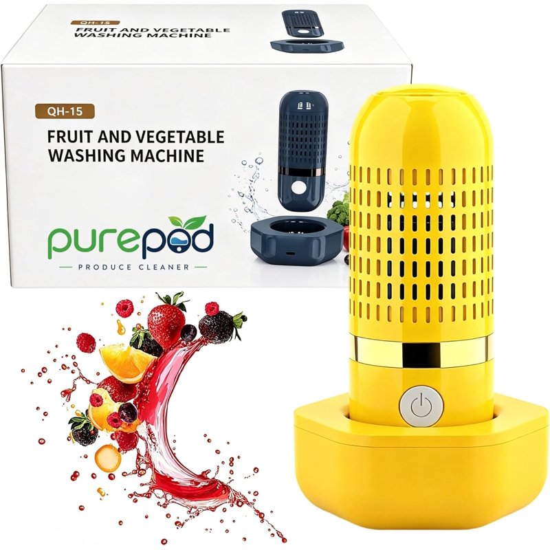 Purepod Produce Cleaner - Portable Fruit and Vegetable Washing Machine, OH-ion Food Purifier for Deep Cleaning Surface Residues, IPX7 Waterproof Cordless Device for Berries & Meat