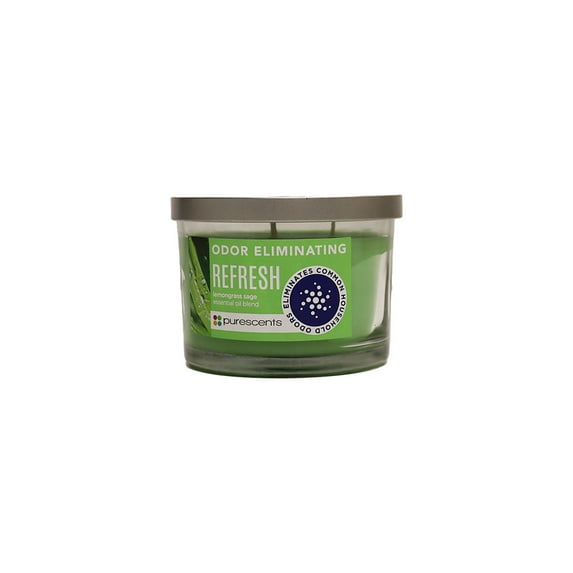 Purescents Lemongrass Sage Jar Candle Odor Eliminating Refresh 3 Wick 9oz