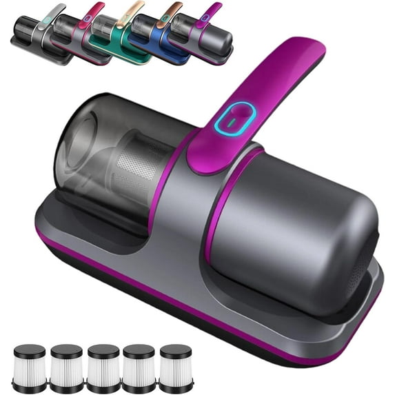 Puresleepy Dust Vacuum, 12000pa Bed Vacuum, Mattress Cleaner Machine with UV-C Light, 8,000 Vibrations Per Minute, Washable Filter (Purple)