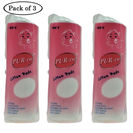 Purest Cotton Pads Round In Poly Bag, 80 Pads - Pack of 3