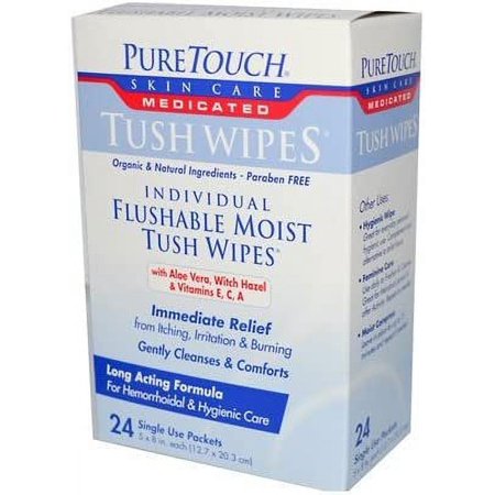 Puretouch Individual Flushable Moist Tush Wipes, 24 Count