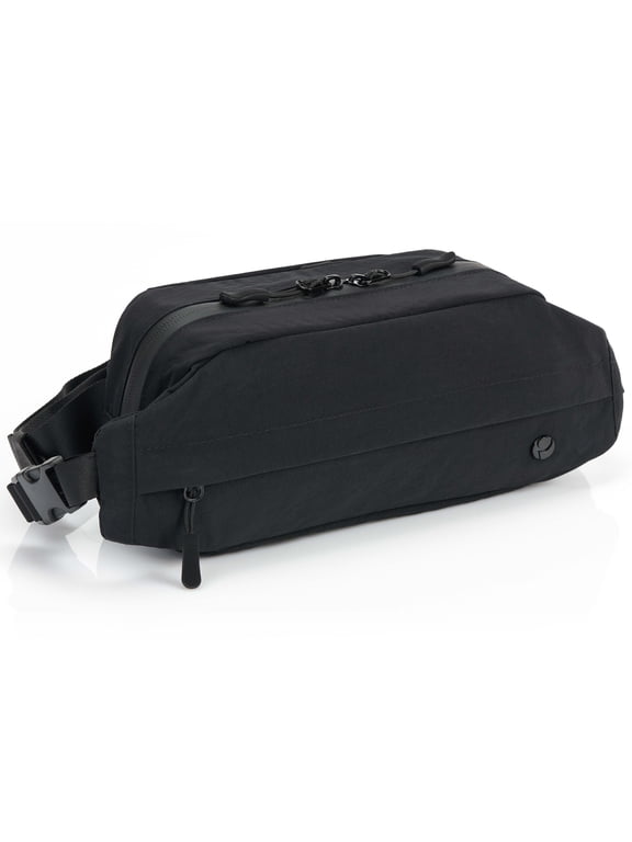Compact Washed Nylon Sling Bag, 2.5L Crossbody for Men (Black)