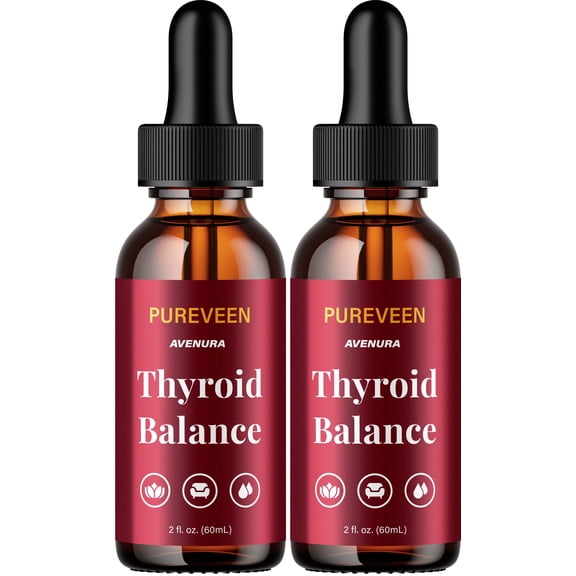 Pureveen Liquid Drops Pure Veen Drops Extra Strength Natural Blend Thyroid Balance Advanced Formula, 2 Pack, 2 Month Supply