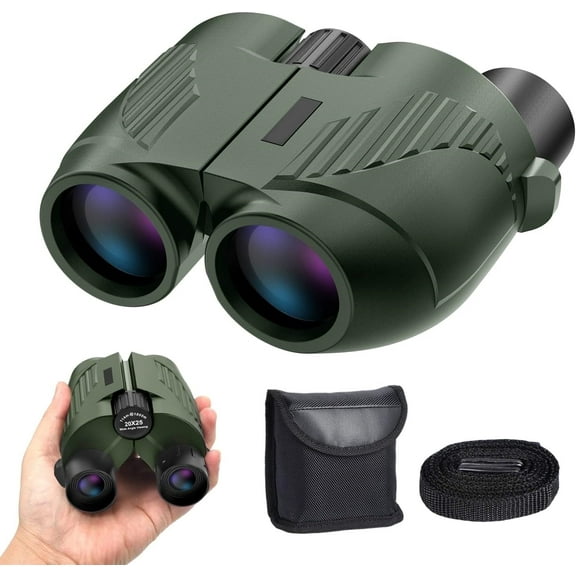 Purevigil 20x25 Pocket Binoculars, 16mm Lens, Hunting and Outdoor Sports, Green and Black