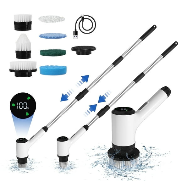 Purevigil Electric Spin Scrub - Cordless Bathroom Shower Scrubber with 7 Replaceable Brush Heads, 2 Speeds