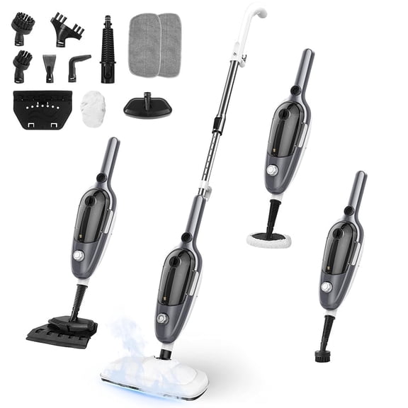 Purevigil Steam Mop , All-in-one Powerful Handheld Steam Cleaner Detachable For Hardwood Floors,Carpet,Tiles, Windows,with 11 Accessories,Grey
