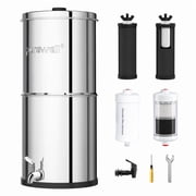 Purewell 2.25 Gallon Gravity Water Filter System, 304 Stainless Steel Countertop Purifier with 4 Filters 2 Carbon + 2 Fluoride, 8-Stage Filtration No Stand