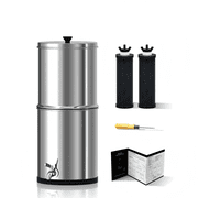 Purewell 2.9G Family-Sized Gravity Water Filter System, 3-Stage 0.01 m Ultra-Filtration Stainless Steel Countertop System with 2 Filters