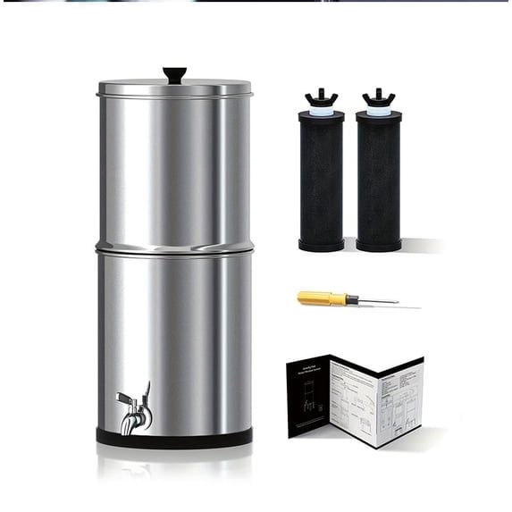 Purewell 3-Stage 0.01m Ultra-Filtration Gravity Water Filter System, 304 Stainless Steel Countertop System