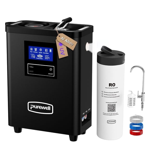 Purewell Countertop Reverse Osmosis Water Filter System, TDS Reduction, 10-Stage Water Filter,Automatic Flushing, UV Sterilization(black)