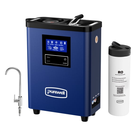 Purewell Countertop Reverse Osmosis Water Filter System, TDS Reduction, 10-Stage Water Filter,Automatic Flushing, UV Sterilization(blue)