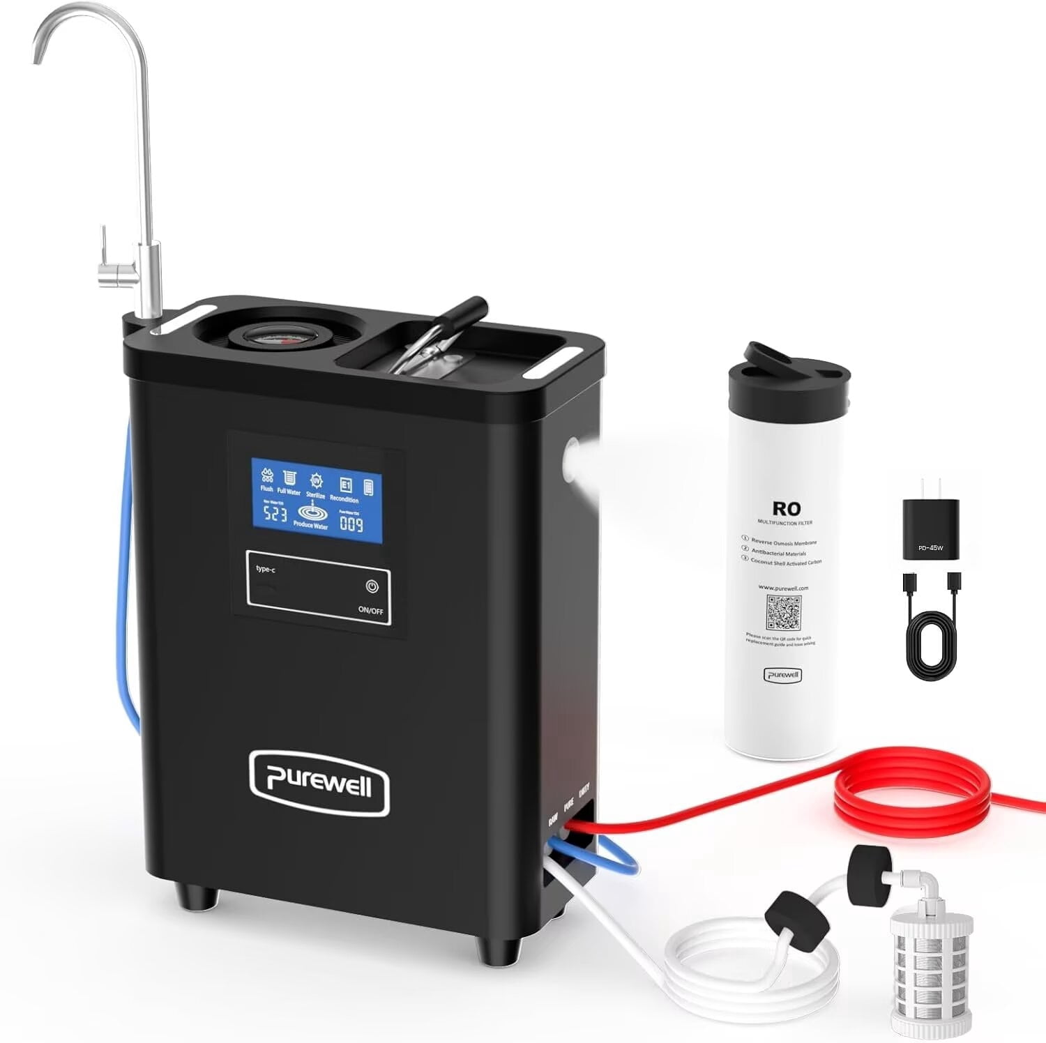 Purewell K8680 Electric RO Water Purifier System, 10-Stage Portable Water Filtration Survival with UV, Desalination Rate Reaches 95%, Survival Gear Purification for Drinking, Team Camping, Travel