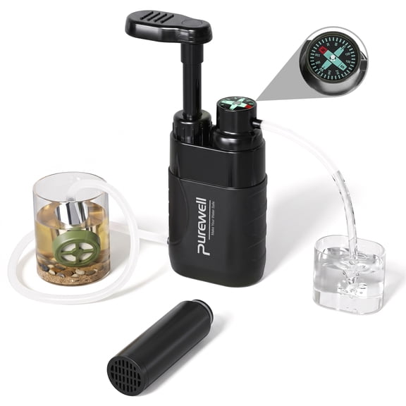 Purewell Outdoor Pump Water Filter 0.01μm Water Filtration for Camping, Hiking, Backpacking, Survival, Emergency