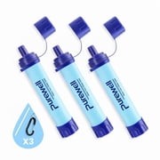 Purewell Personal Portable Water Filtration Straw, Ideal for Survival, Camping, Hiking, and Emergencies, Blue, 3-Pack