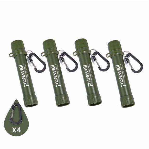 Purewell Personal Portable Water Filtration Straw, Ideal for Survival, Camping, Hiking, and Emergencies green(4pcs)