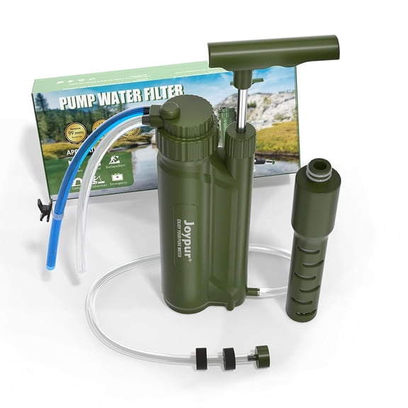 Purewell Portable Water Filter Pump, 0.01m Camping Purifier (8000L Capacity, 1900ml/min Fast Flow) with Extension Hose for Hiking & Emergency