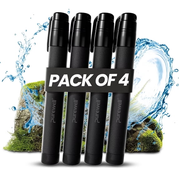 Purewell Portable Water Filter Straw for Survival, Camping, Hiking and Emergency Use(4pce black)