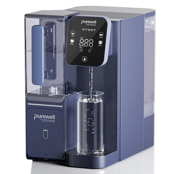Purewell Reverse Osmosis Water Filter Countertop, 4-Stage RO Water Filtration System, Installation-Free, Reduce TDS, with Alkaline Filter and Portable Water Pitcher, 3.5:1 Pure to Drain, pH 8-9