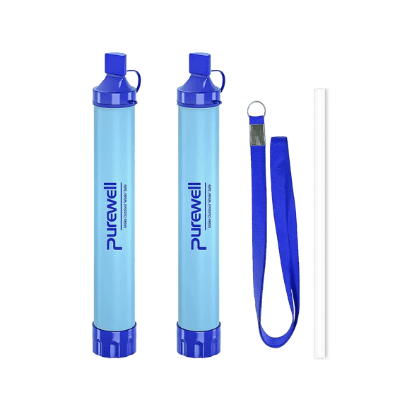 Purewell Water Filter Straw for Survival, Camping, Hiking, Backpacking and Emergency Use (2pce)
