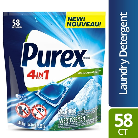 Purex 4-in-1 Laundry Detergent Pacs, Mountain Breeze, 58 Count
