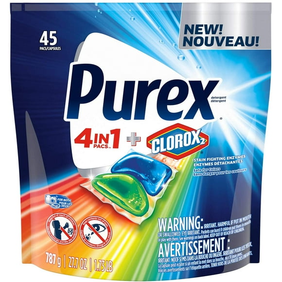 Purex 4-in-1 Plus Clorox2 Laundry Detergent Pacs, Original Fresh, 45 Count