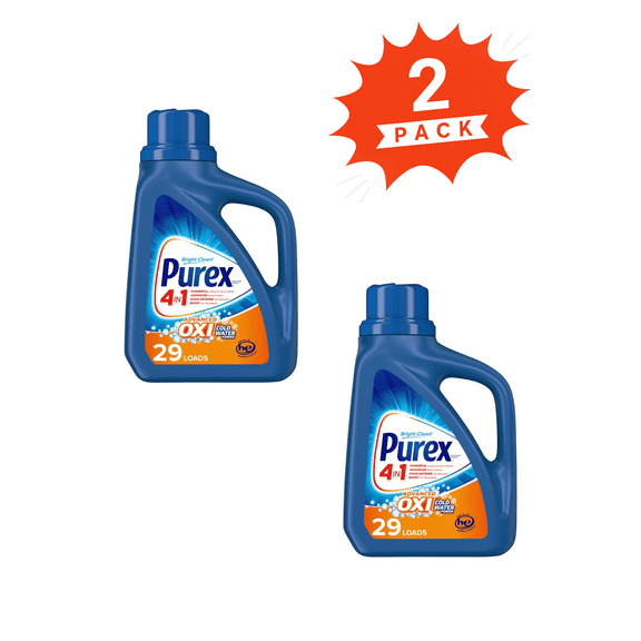Purex Bright Clean Liquid Laundry Detergent + OXI (Pack 2) - 58 Loads, 87fl