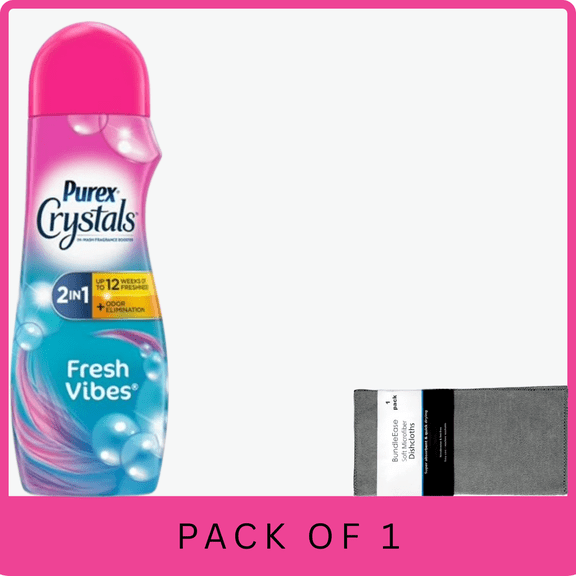 Purex Crystals In-Wash Odor Eliminating Scent Booster, Fresh Vibes, 21 oz with Microfiber Solid Color Towel by BundleEase