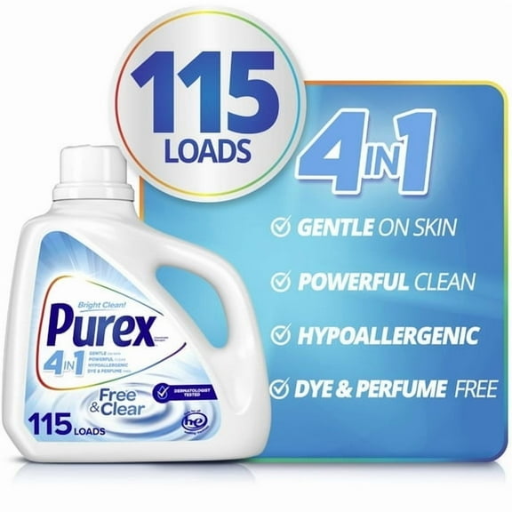 Purex Free & Clear Liquid Laundry Detergent, 150 fl oz, 115 Loads