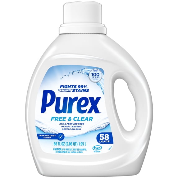 Purex Free & Clear Liquid Detergent, Sensitive Skin, 66 fl oz, 58 loads