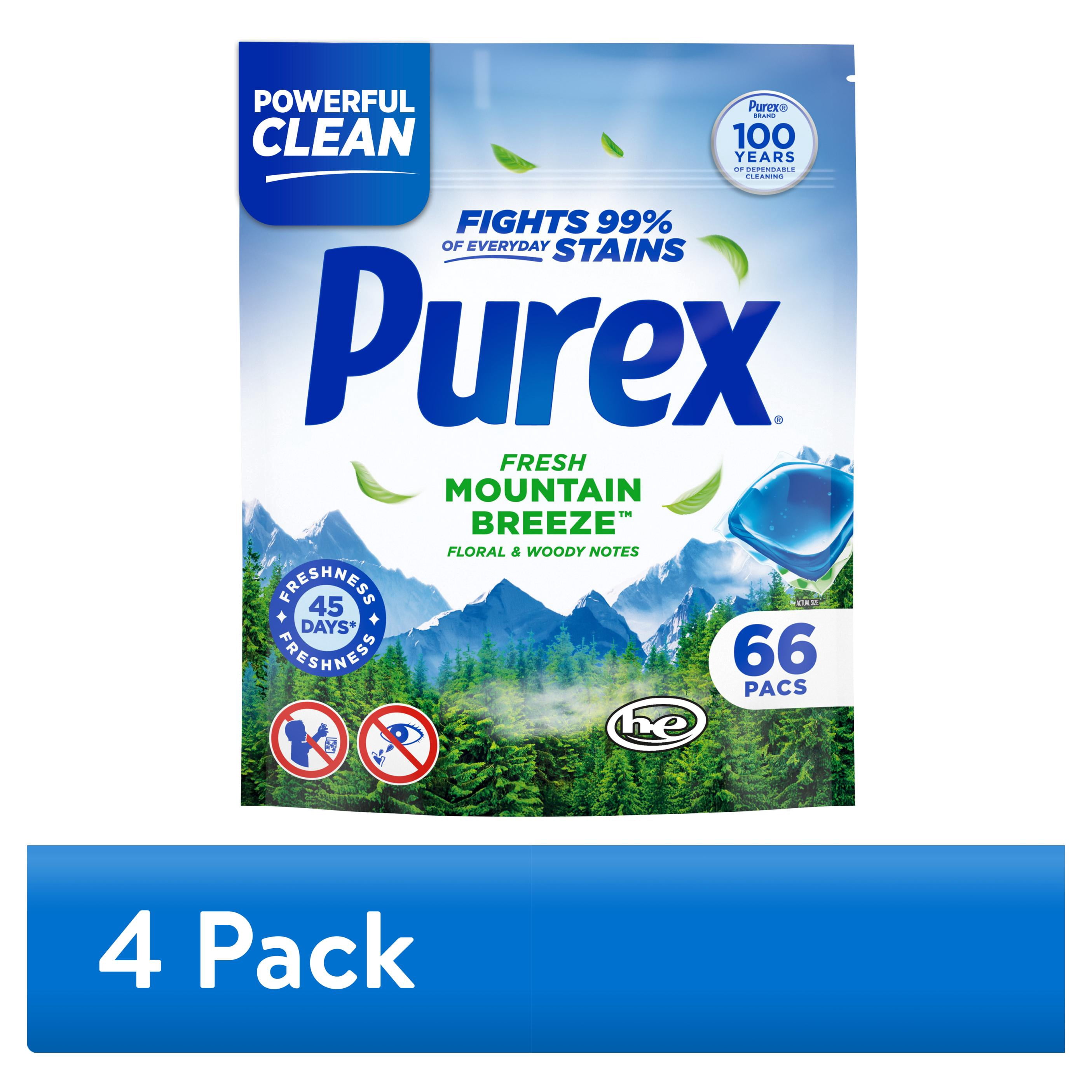 (4 pack) Purex Laundry Detergent Pacs, Fresh Mountain Breeze, 66 count