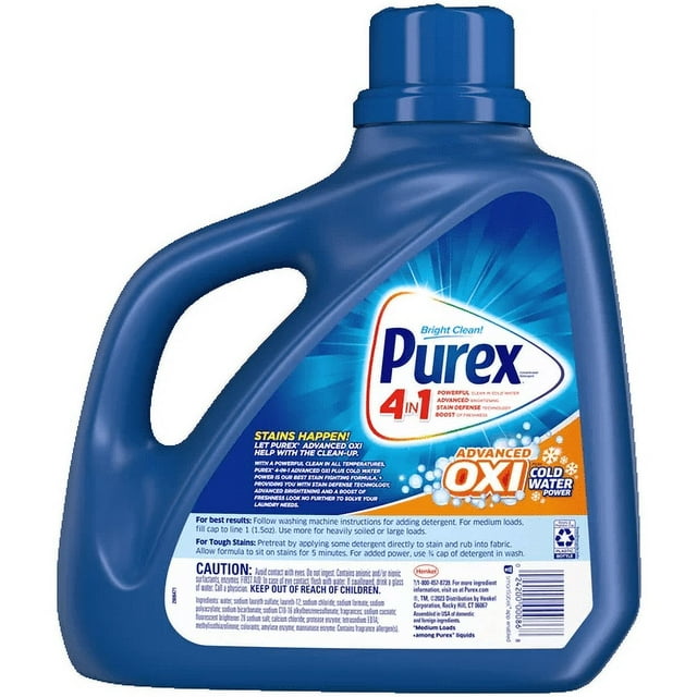 Purex Liquid Laundry Detergent Plus OXI, Stain Defense Technology, 128