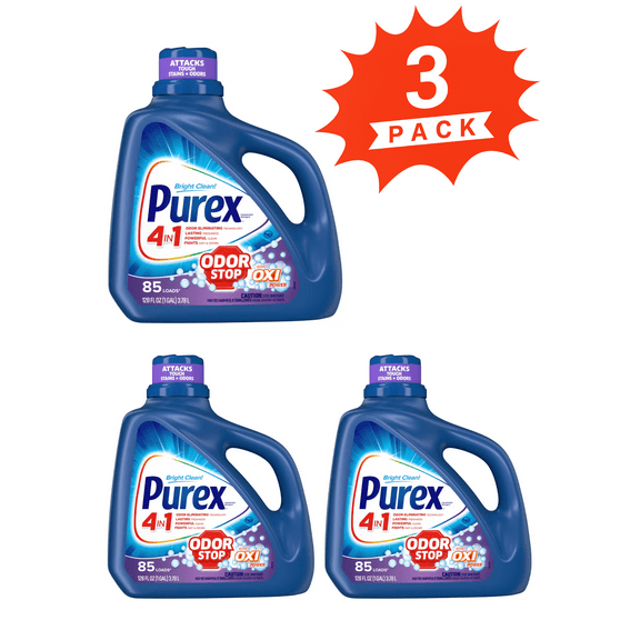Purex Odor Stop Liquid Laundry Detergent + Oxi (Pack 3) - 255 Loads, 384floz