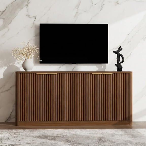 Purfeel Home Modern Wavy Sideboard for 55 inch TVWood Media Console TV Cabinet with 4-Door, Suitable for Mid Century Kitchen/Bedroom/Living Room