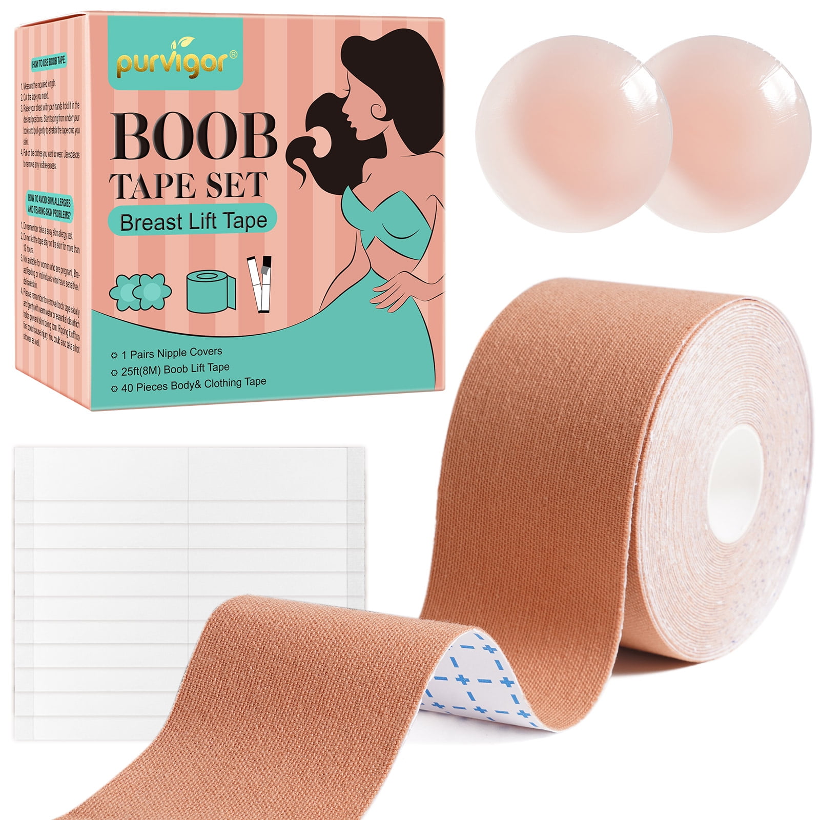 Boob Tape with 10 Nipple Pasties - Multipurpose Body Tape for