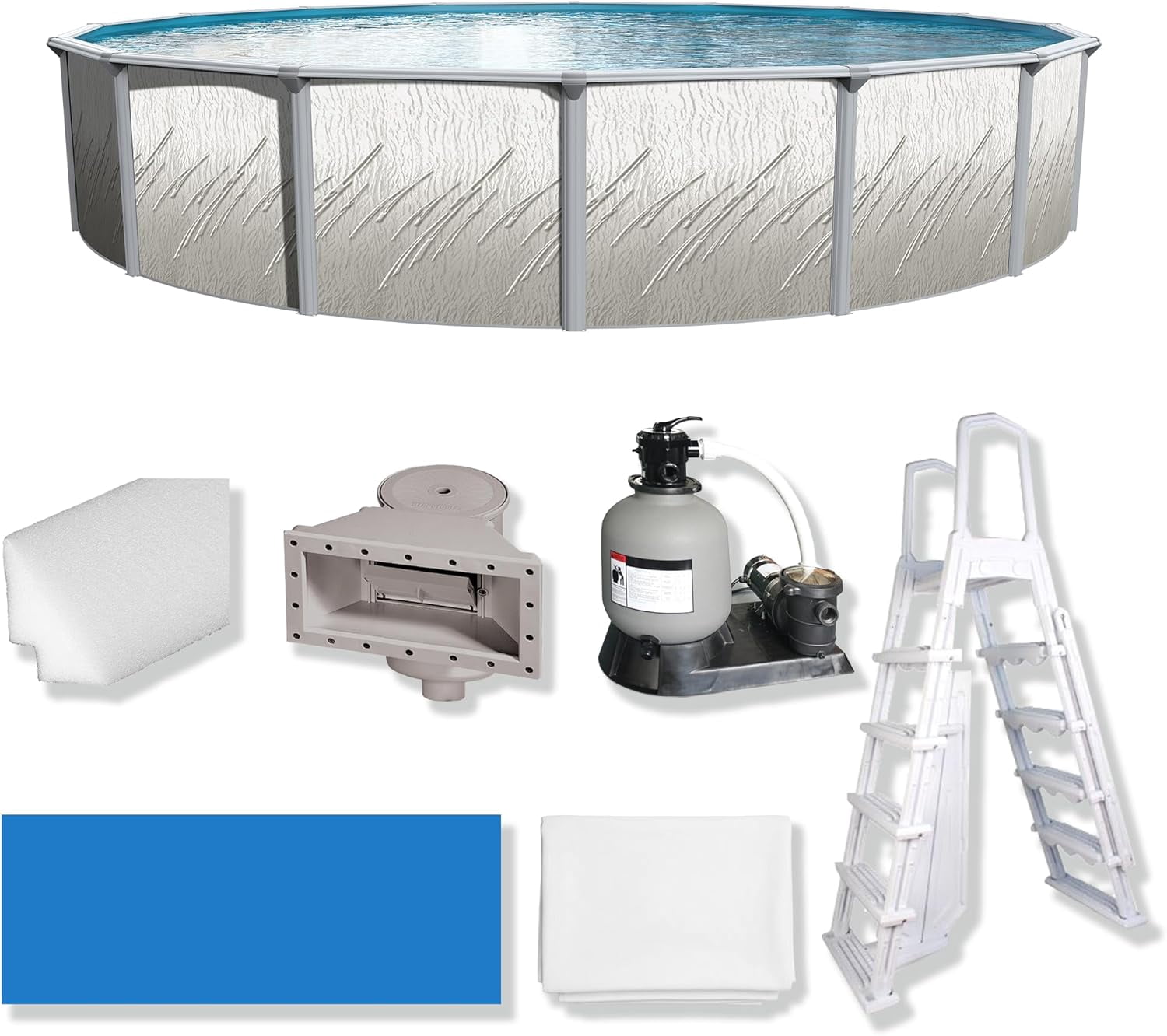 Puri Tech 18' x 52" Lakeview Above Ground Swimming Pool Set with Liner, Filtration System, Skimmer, Ladder and Winter Cover for Complete Backyard Swimming Pool Setup