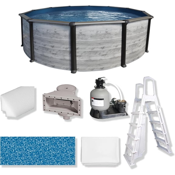 Puri Tech 24' x 52" Sunset Bay Above Ground Swimming Pool Set with Full-Print Overlap Liner, Skimmer, Filtration System and A-Frame Ladde