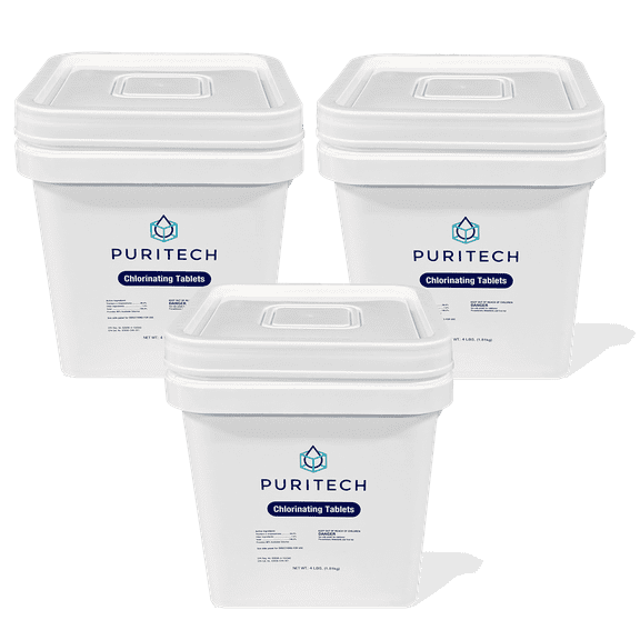 Puri Tech 3" Chlorine Tablets for Pools 12 lb Individually Wrapped, Long-Lasting, Slow-Dissolving Sanitizer for Swimming Pool Water