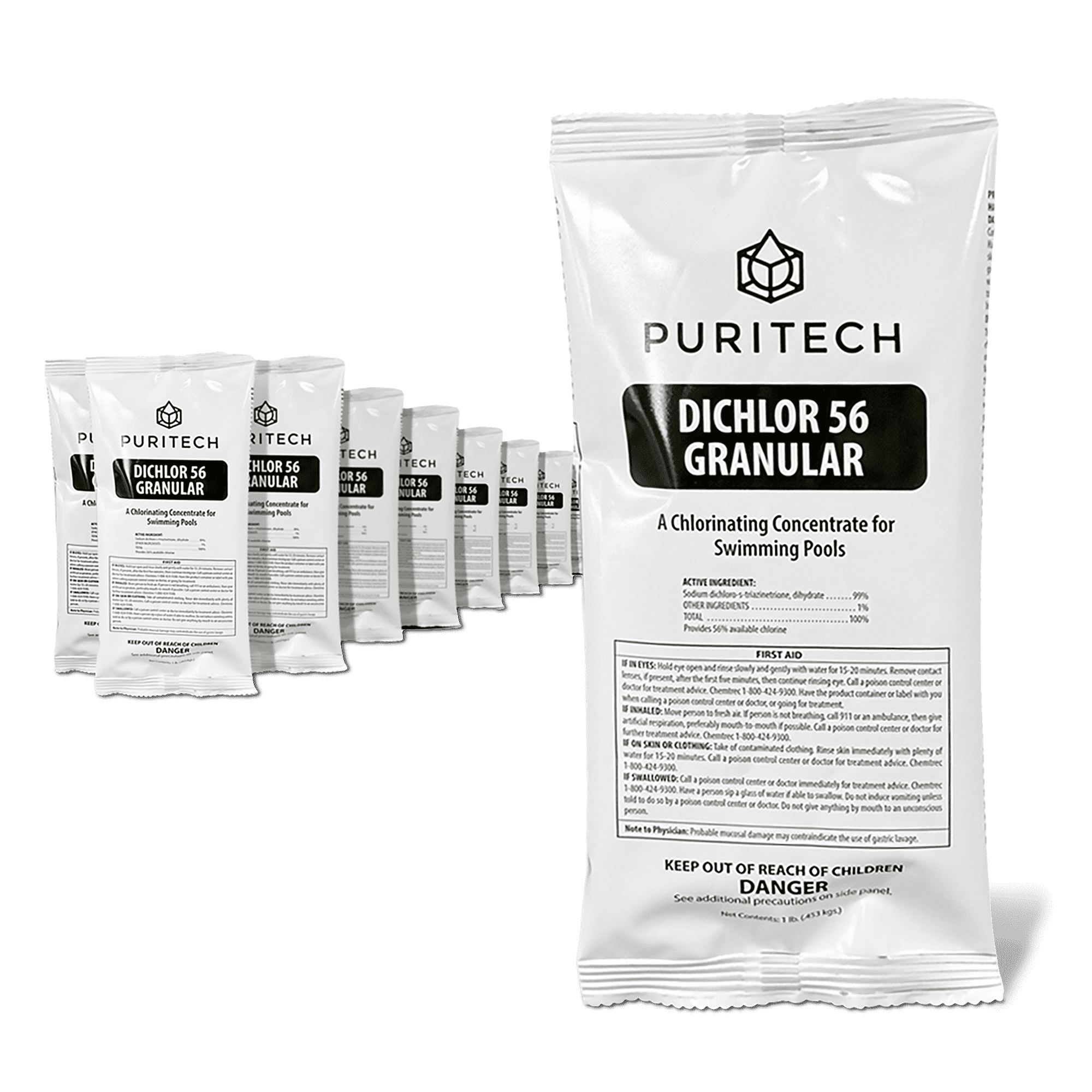 Puri Tech Sodium Dichlor Chlorine Shock Granules for Sanitizing Hot Tubs and Spas – Fast-Acting, pH Balanced Sanitizer - 56% Available Chlorine, 99% Sodium-Dichlor-12 Pound